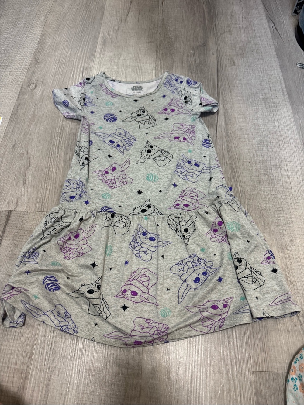 Star Wars Girls Grey Grogu Print Dress with Purple & Teal Accents